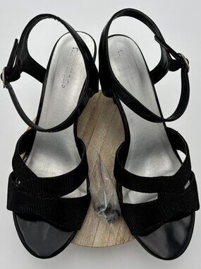Marbella Kissa Black Patent Strappy Shimmer Kitten Heels Ankle Sandals 9W
